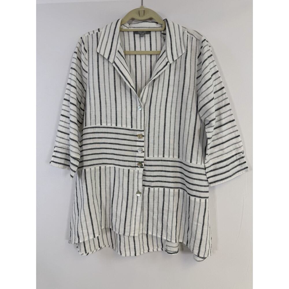 Habitat Sz M LINEN BLEND White Wearable Art to Wear Artsy Blouse Shirt Top